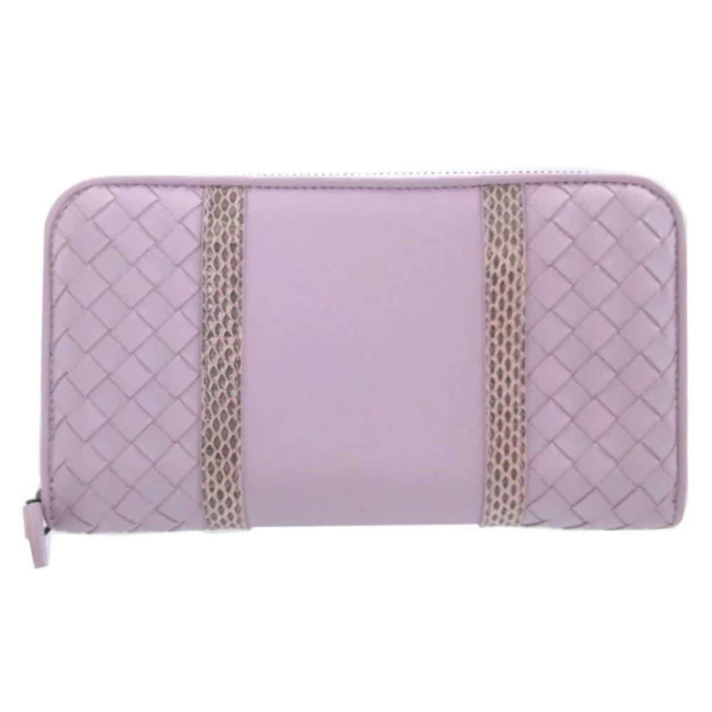 Bottega Veneta Intrecciato Leather Python Purple Round Zip Long Wallet